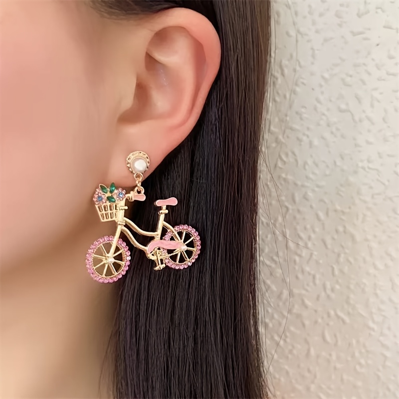 TEMU A Pair Of Stylish And Cute Pink Bicycle Earrings, Versatile Women's Earrings For Weddings, Parties,, Vacations, And Music Festivals, Perfect For Celebrating Holidays And Gifting