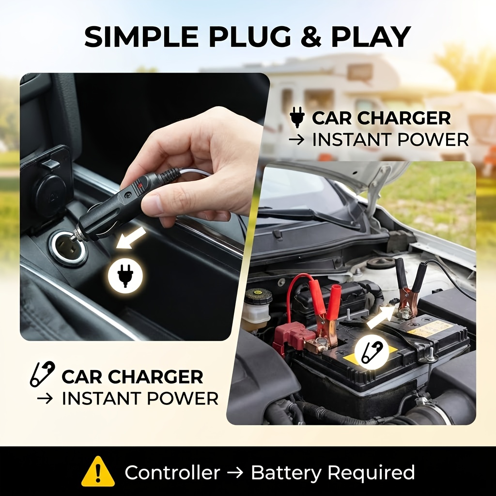 Kit de Panel Solar, con Controlador de Carga Solar y Cable de Extensión | Viene con Clip para Batería | Adaptador para Barco/Motocicleta/RV/Luces de Exterior/Cámara/Generador Solar | Fuente de Alimentación Unificada para Escenarios Off-Grid