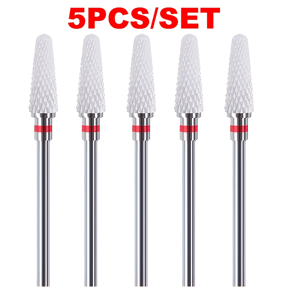 Image of 3/32" 5pcs Professional Ceramic Nail Drill Bit Set, Safety Milling Nail Cutter Bits For Electric Drill Machine, Manicure Pedicure Tools, Nail Art Accessories