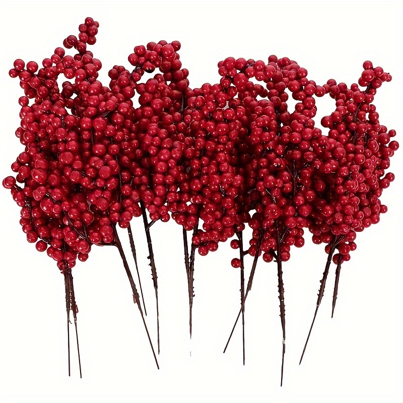 

10pcs Vibrant Red Artificial Berry Stems Set - Christmas Tree Decorations, Diy Holiday Accents, No Power Required, Home & Party Decor, Christmas Decorations For Tree