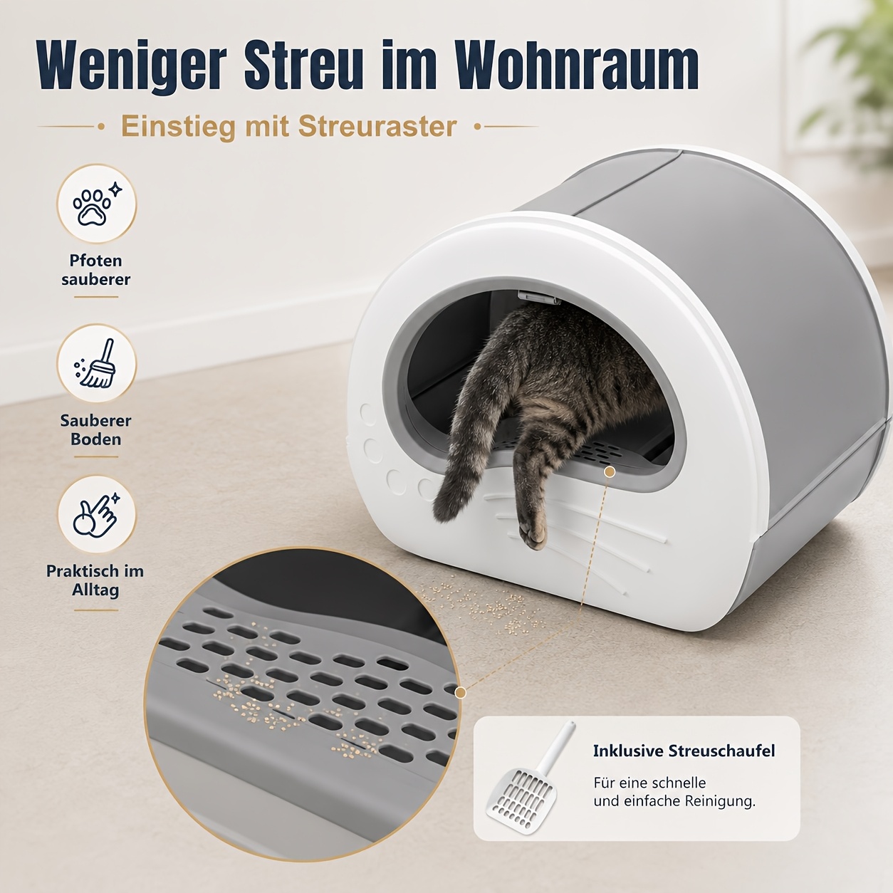 Enclosed Cat Litter Box With And Deodorizing Pack, Large Covered Cat Toilet, , Low Odor, Easy To Clean, Suitable For Indoor Cats, Without Battery