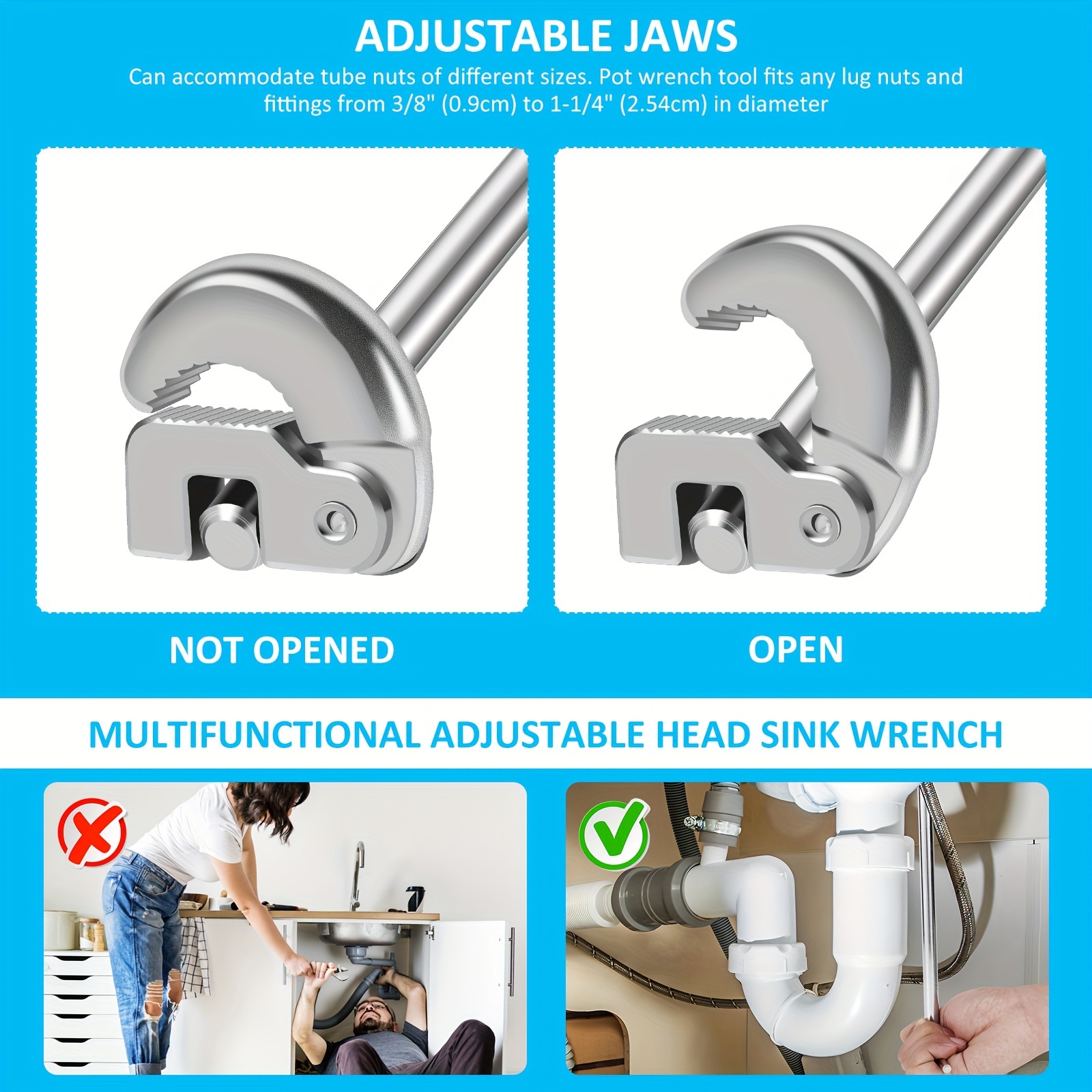 1pc Basin Wrench With Adjustable Plumber Wrench For Faucet Hex Nuts