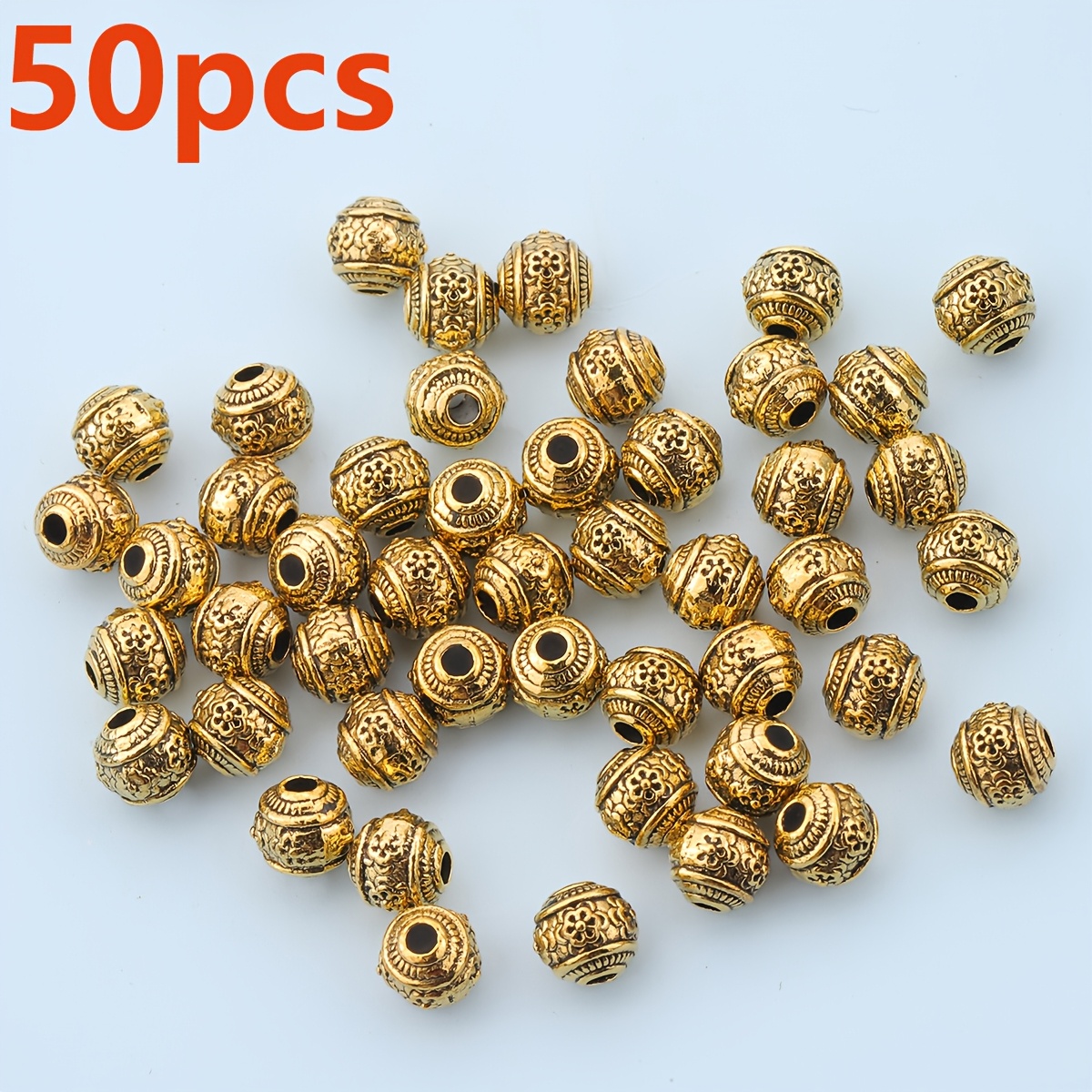 TEMU 100/50 piezas de cuentas separadoras con de flores y agujero grande de 6 mm, cuentas decorativas, cuentas sueltas, cuentas separadoras redondas,