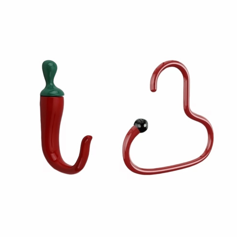 TEMU 2pcs Set (chili Pepper Hook + Coat Hook) - Vibrant Pepper Shaped Hooks - Rust-proof Metal Wall Hooks, , Glossy Finish, , Suitable For Hanging