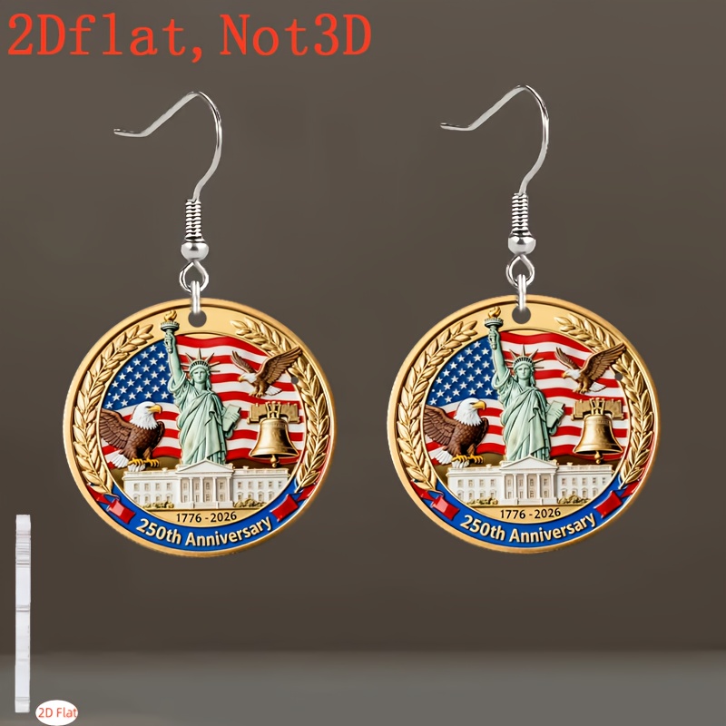 TEMU 2d Flat - 2d Commemorative Earrings Mark The 250th Anniversary Of American , From Acrylic And Featuring Stainless Steel Hooks, Making Them Ideal Keepsakes For Day