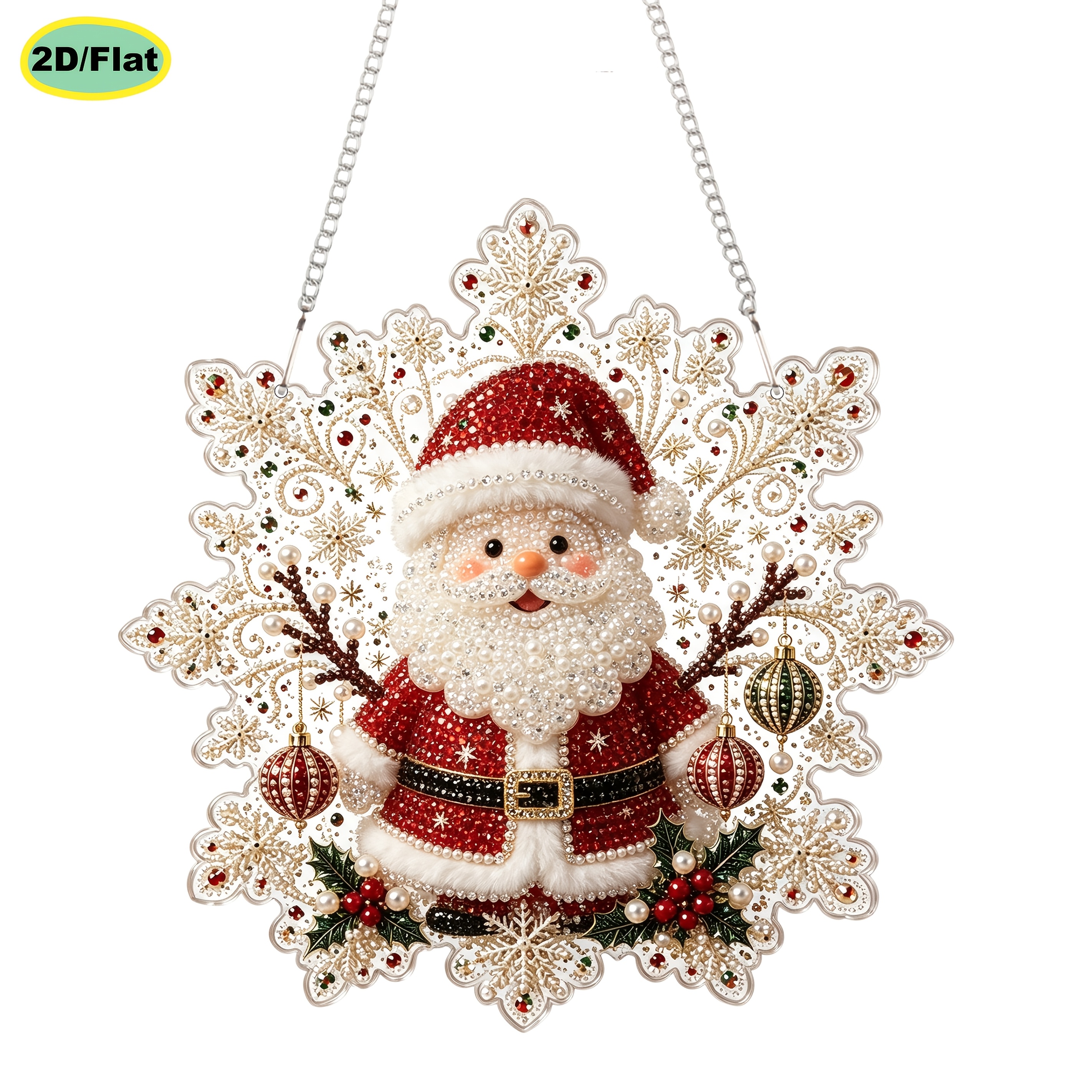 TEMU Snowflake Santa 5d Pearl Diamond Painting Acrylic Pendant 2d Flat Tag Full Set Drill Materials Printed Beginner Friendly Stress Relief Christmas