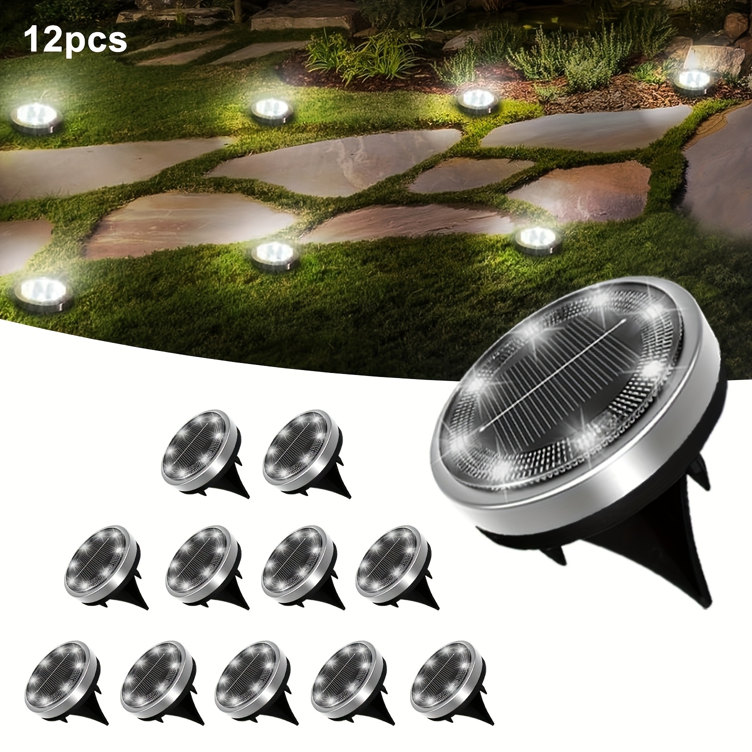 TEMU 12pcs Outdoor Solar Underground Lights, Portable With Installation Hardware, Suitable For Steps, Railings, Courtyards, Gardens, Stairs, Patios,