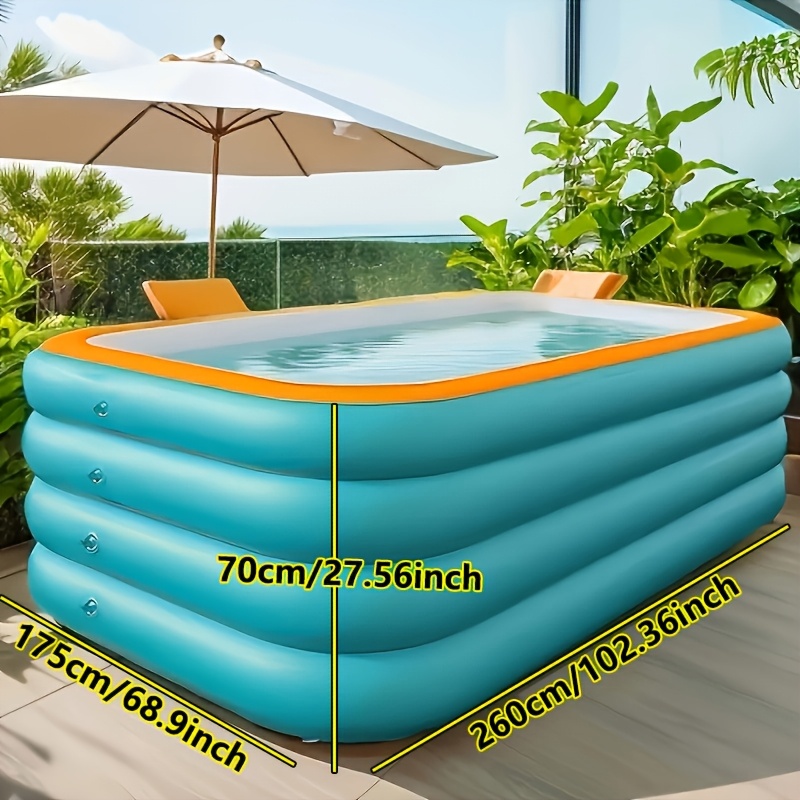 super large 3 4 layer heightened thick inflatable swimming pool foldable pvc sunscreen material blue white rectangular design with   for patio beach camping outdoor   beach swimming pool quick setup pool