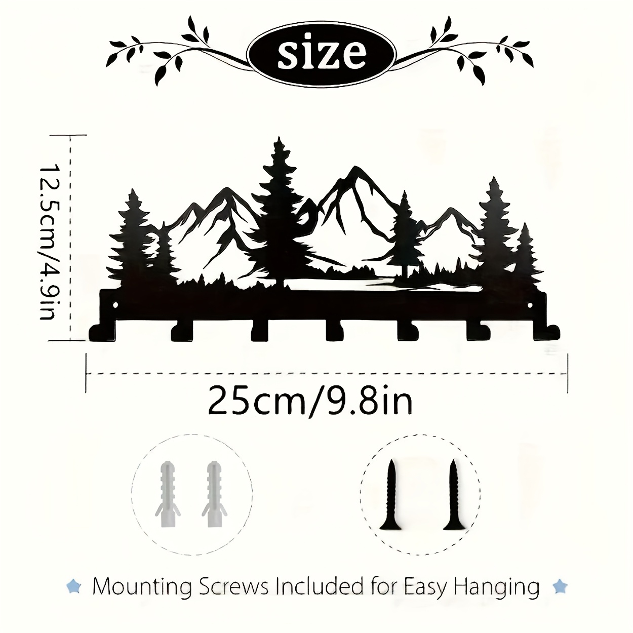 E-shop Charmanter Metall Wald Schlüsselanhänger Wandmontierter Eingang Organizer Rack mit Haken - Einfach zu Installieren, Stilvolle Eingang &