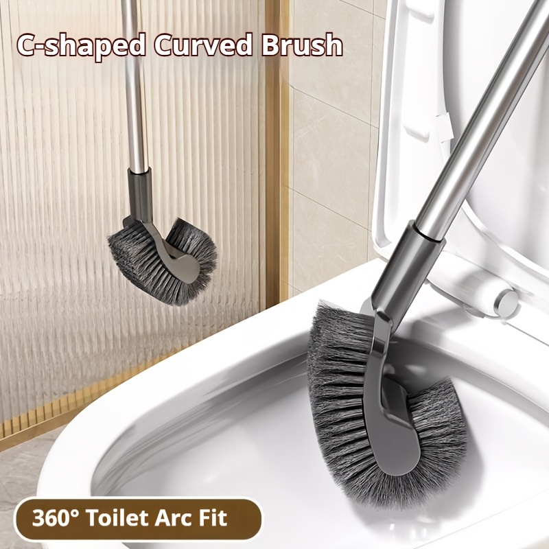 Cepillo de baño de acero inoxidable con mango largo, diseñado para la limpieza diaria de inodoros y grietas domésticas, con una cabeza de cepillo curva adecuada para inodoros de estilo occidental y orinales