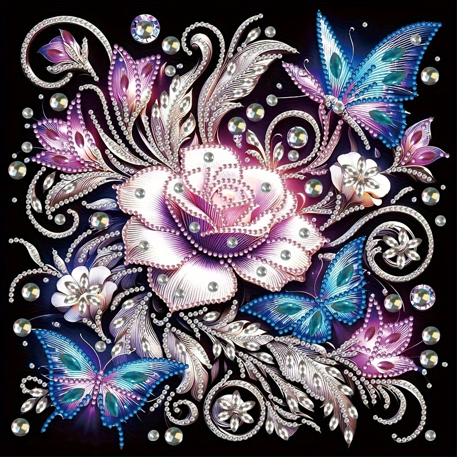 

Diy 5d Acrylic Diamond Painting Kit - Crystal Butterfly Rose Floral Design - Frameless 30x30cm Wall Decor Beginner Adult Gift For Thanksgiving And Mother's Day