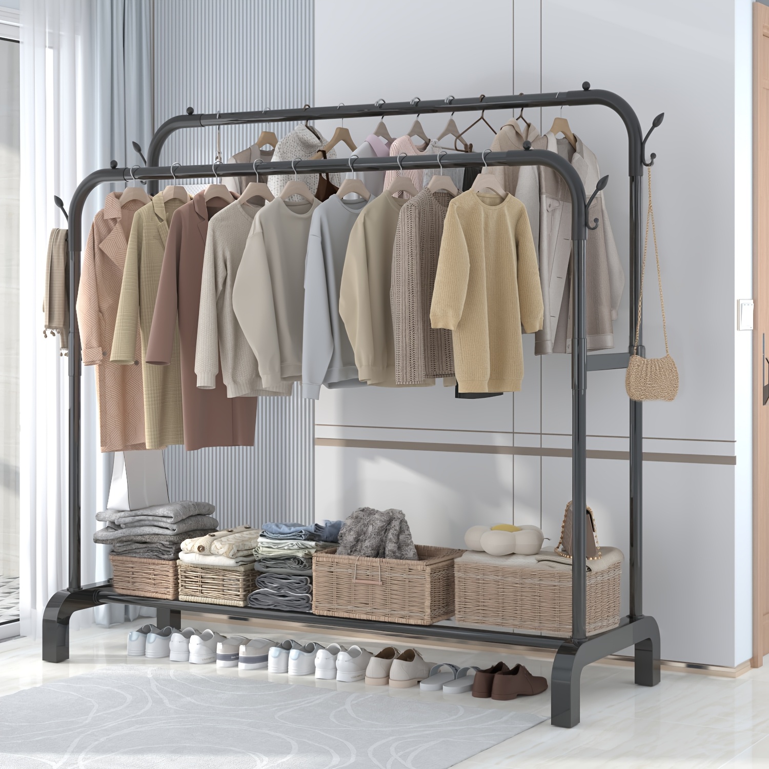 popular   stainless steel multi functional wardrobe clothes rack space saving design easy assembly with shelves and hooks portable clothing rack for balcony dorm bedroom Product details 22