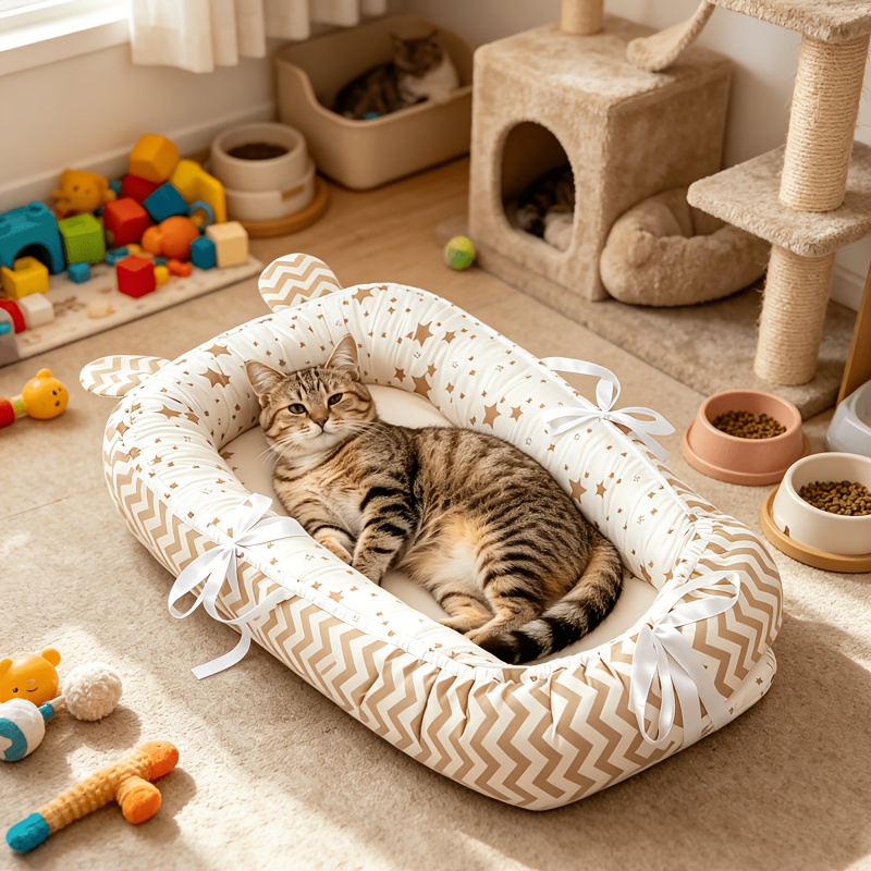 Bseckoo Us Summer Breathable Cat Bed, Removable And Washable Pet Mat With Anti-fade Design, Cat Sleeping Pad, Cute Rabbit-ear Cat Sofa, Compact Cat Bed With Multiple Patterns