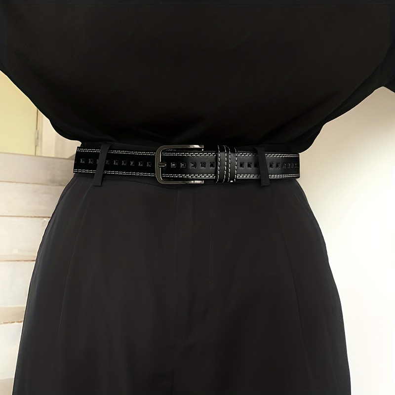 Image of 1pc Men's Belt, Korean Style Niche Black Student Non-perforated, Pair With Jeans, All-match Faux Leather Belt For Daily Wear