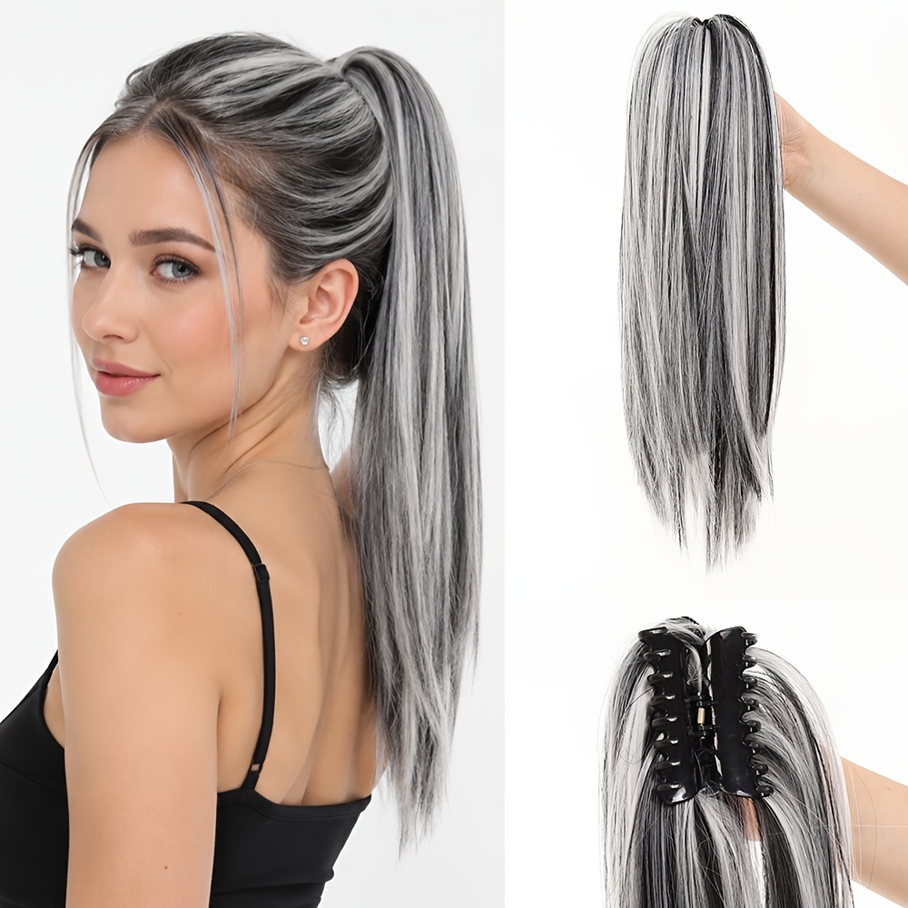 TEMU Claw Clip Ponytail Wig, Straight Synthetic Hair Extensions, Clip In Hair Piece, Hair Accessories For Women Daily Party Dating