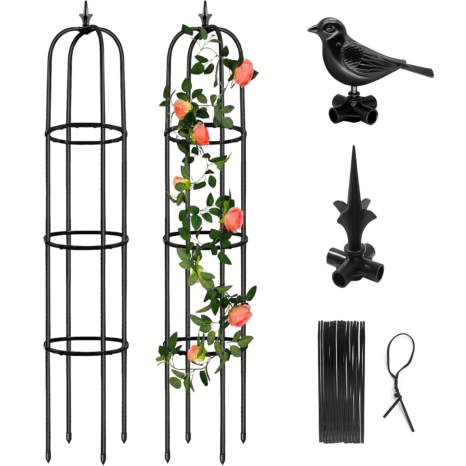 

Tower Obelisk Garden Trellis For Climbing Plant, 59inch Rustproof Metal Potted Plant Climbing Support For Indoor Outdoor Flowers Vegetable Fruits Vines Support (2pcs)