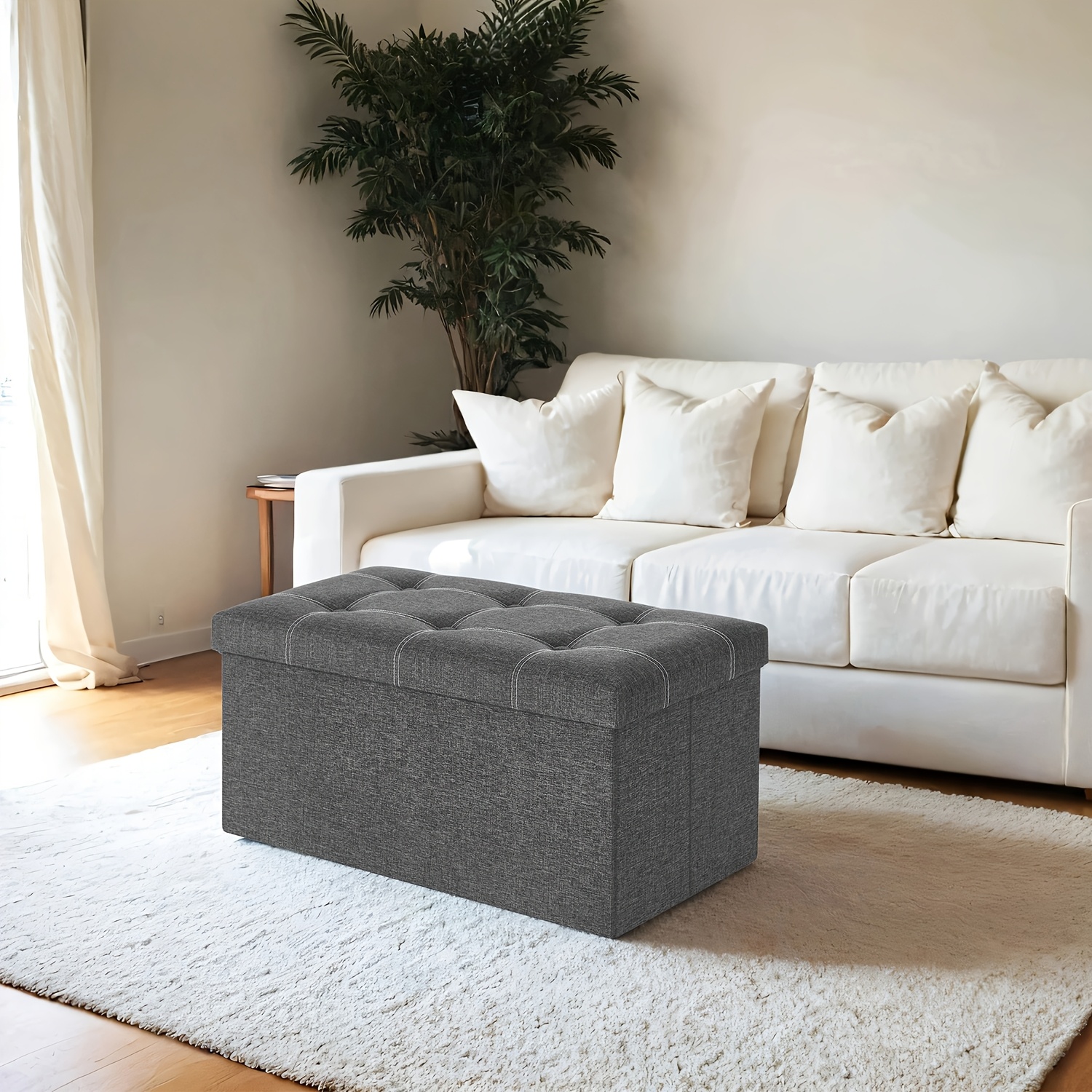 Bench Stool 80 Litre Capacity Seat Chest Storage Box Linen Foldable Load 300kg For Living Room Bedroom Hallway