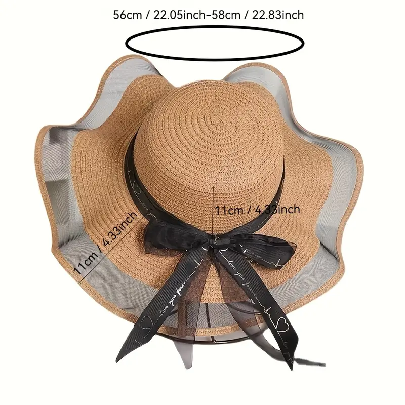 elegant wide brim sun hat with bowknot uv protection breathable straw beach cap for for outdoor leisure details 0