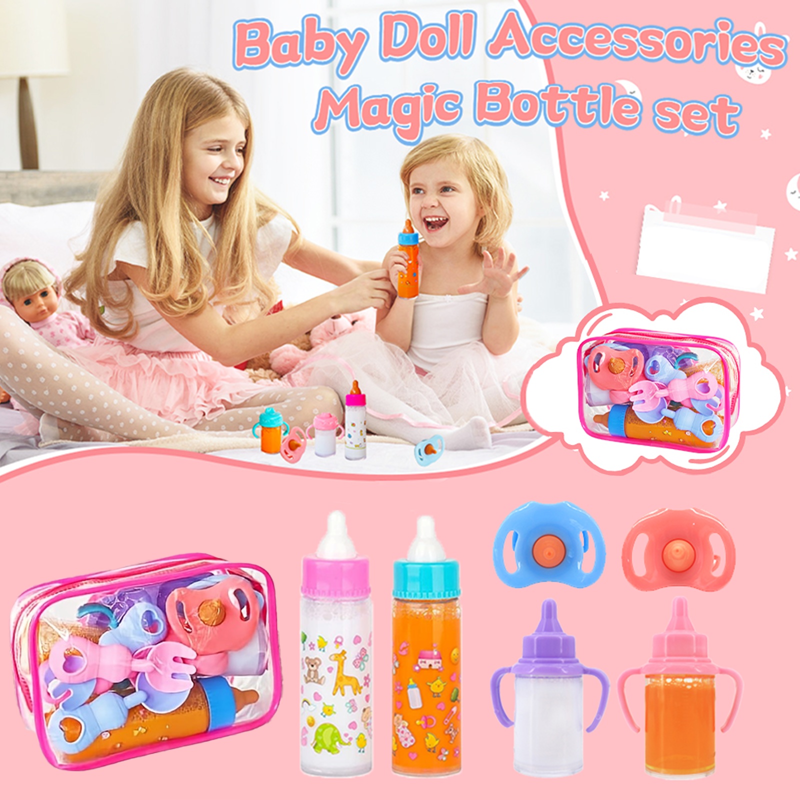 baby doll accessories magic bottle set pretend play feeding Temu