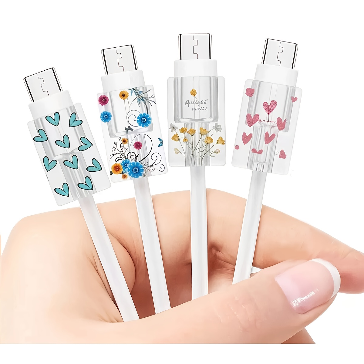E-shop 4er-Set Schmetterlings-Blumen-/Herz-Stil, passend für Apple-Datenkabel-Schutzhülle, kompatibel mit iPhone 18-20W-Ladegerät, Schutzhülle für