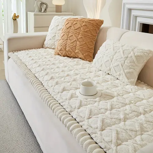 1pc bohemian fashion thick plush sofa cover pet friendly non slip machine washable sofa protective cover suitable for double to four sofa in multiple colors