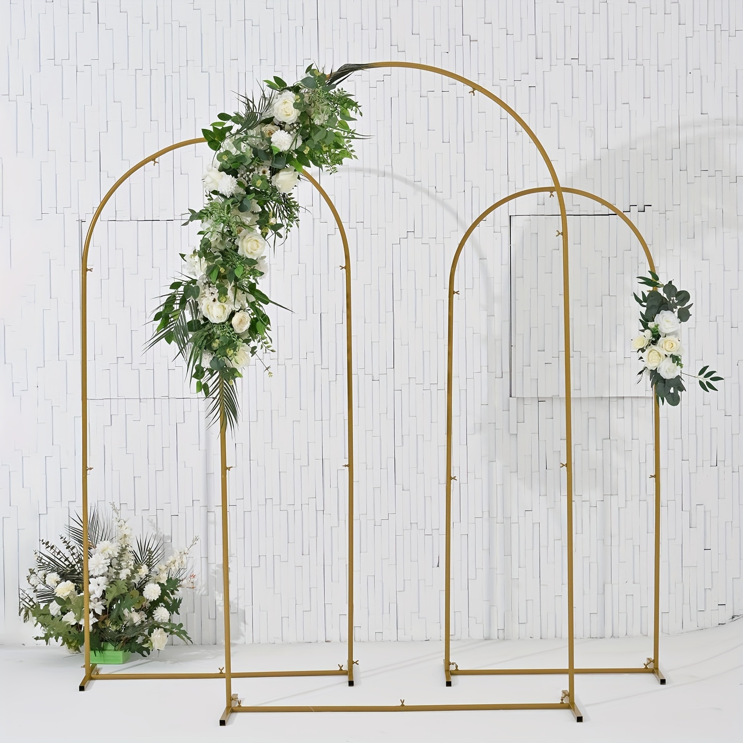 

Set Of 3 Wedding Arch Backdrop Stand, 7.2ft, 6.6ft, 6ft Golden Metal Arch For Wedding Ceremony, Birthday Party, Garden Floral Balloon Arch Decoration