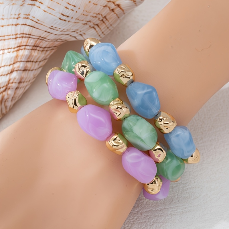 3pc Bohemian Irregular Stackable Bracelet Set, Women’s