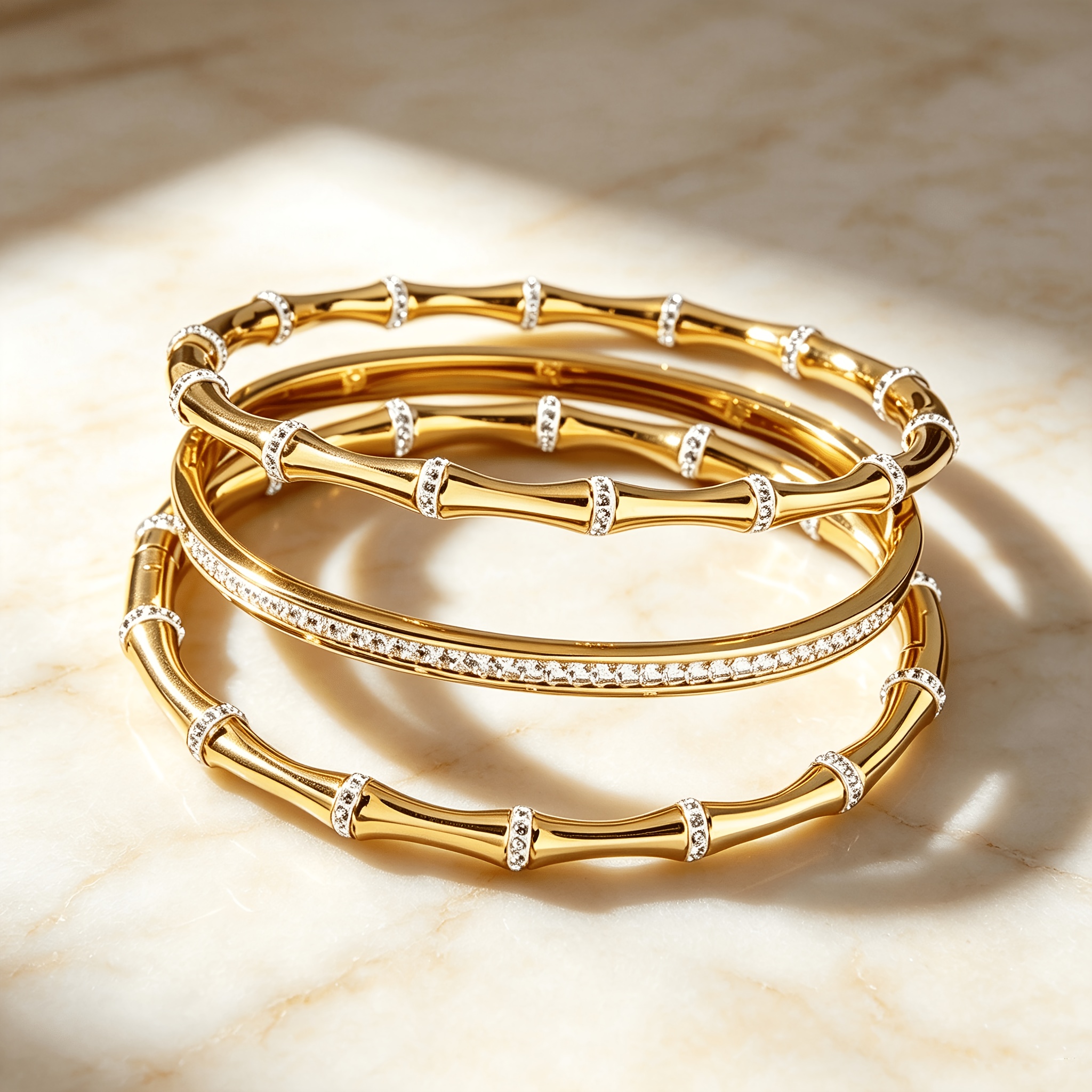 TEMU 3pcs Exquisite Bamboo Joint Bracelet Set, 18k Gold Plated Stainless Steel Women's Bangle, High-end Waterproof And Fade-resistant Bracelet,