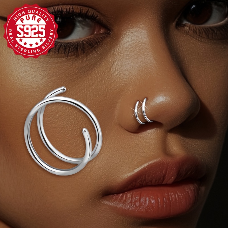 Image of Single, 1pc, S925 Silver, Women's Fashion Jewelry, Body Piercing Nose Ring, Simple Spiral Design, Multiple Sizes, Glossy Finish, Lightweight And , Matching, Versatile For Everyday Use, Hypoallergenic