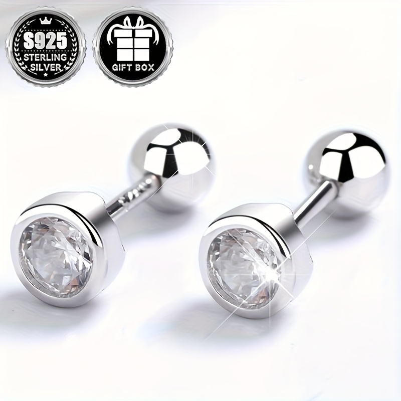 Classic Geometric Round Zirconia Stud Earrings 925 Silver No Plating