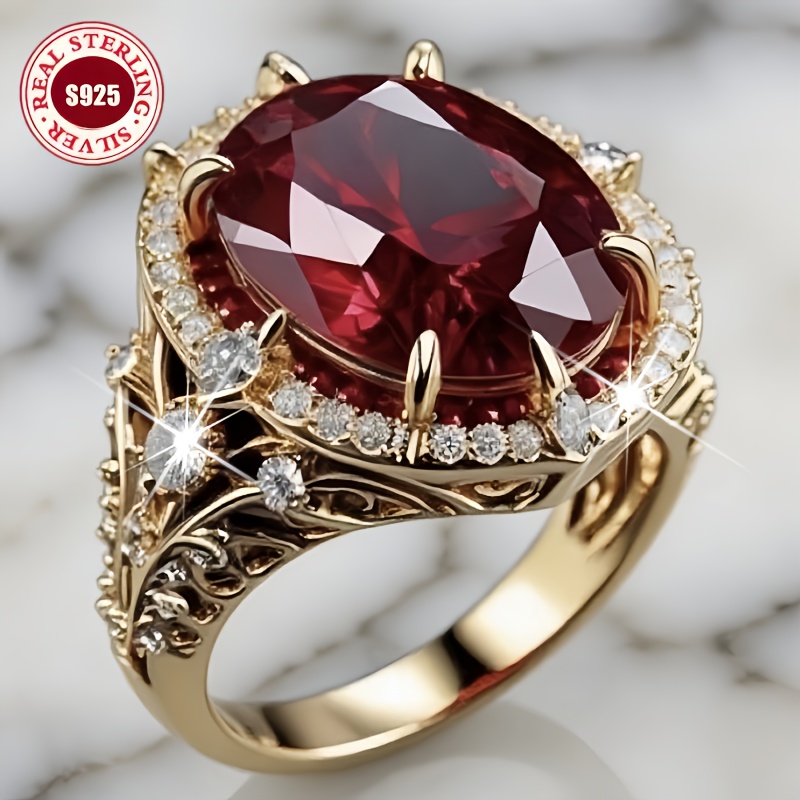 TEMU Bague en argent S925 avec incrustation 5A, corps de bague floral vintage finement sculpté et entièrement entourée de moissanite, créant un look