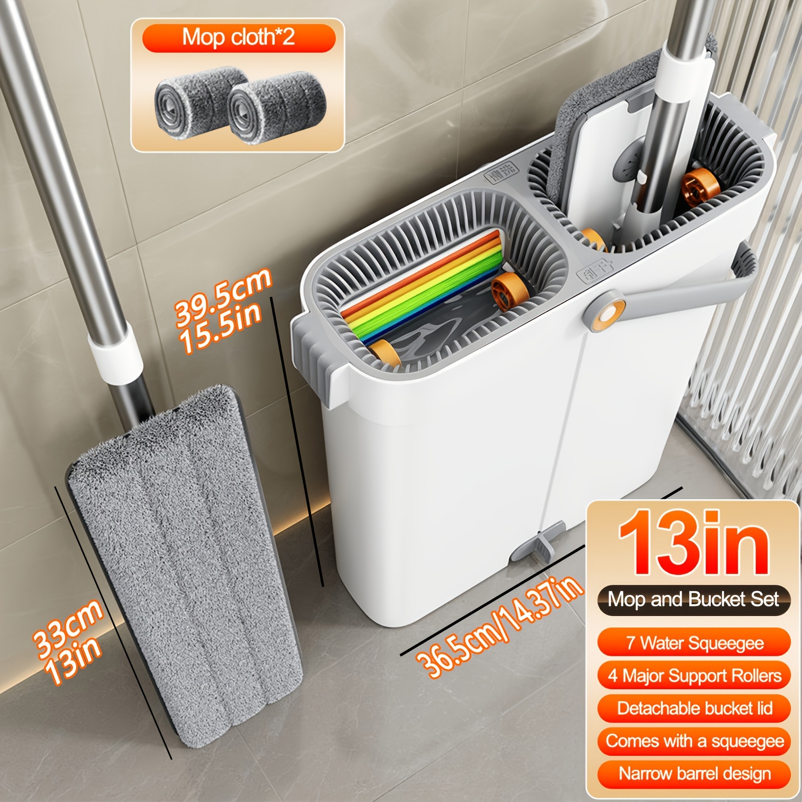 Image of Mop And Bucket Set With 6/4/2 Microfiber Machine Washable Replacement Pads, Flat Mop, Labor- Dust Removal And Stain Removal, Wet And Dry Cleaning Supplies, Can Mop Tile Wood Floors Marble, Etc.