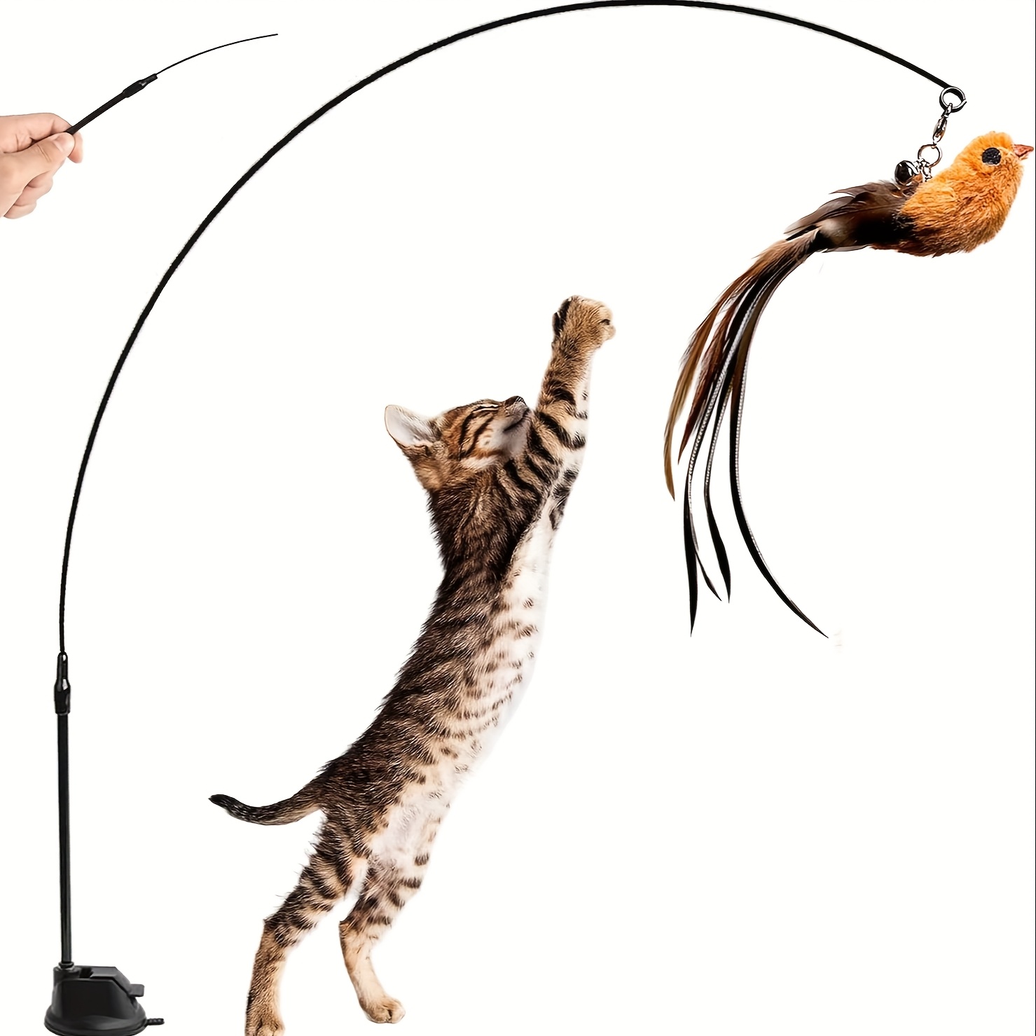 

Interactive Cat Teaser Wand With Suction Cup Base - Flexible Feather Toy For All Breeds, No Batteries Required