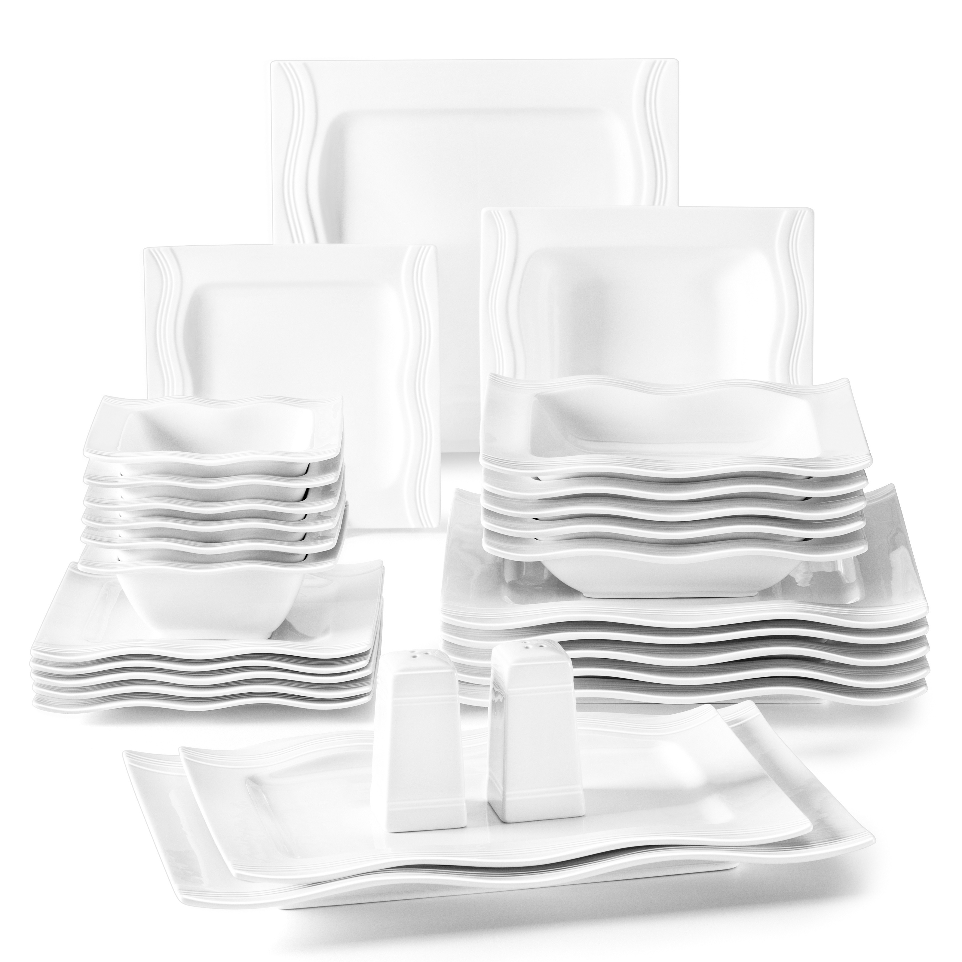 

28 Piece Dinnerware Set Ivory White Porcelain Tableware Bowls And Plates Set Service For 6