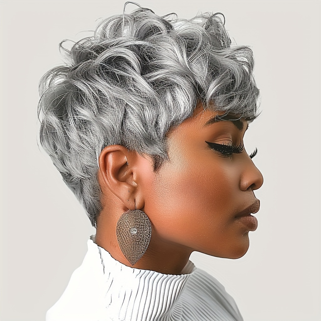 TEMU Short Wigs For Short Curly Cut Wigs With Bangs Wig Fluffy Heat Resistant Synthetic Fiber Wigs Natural Daily Full Machine Wigs