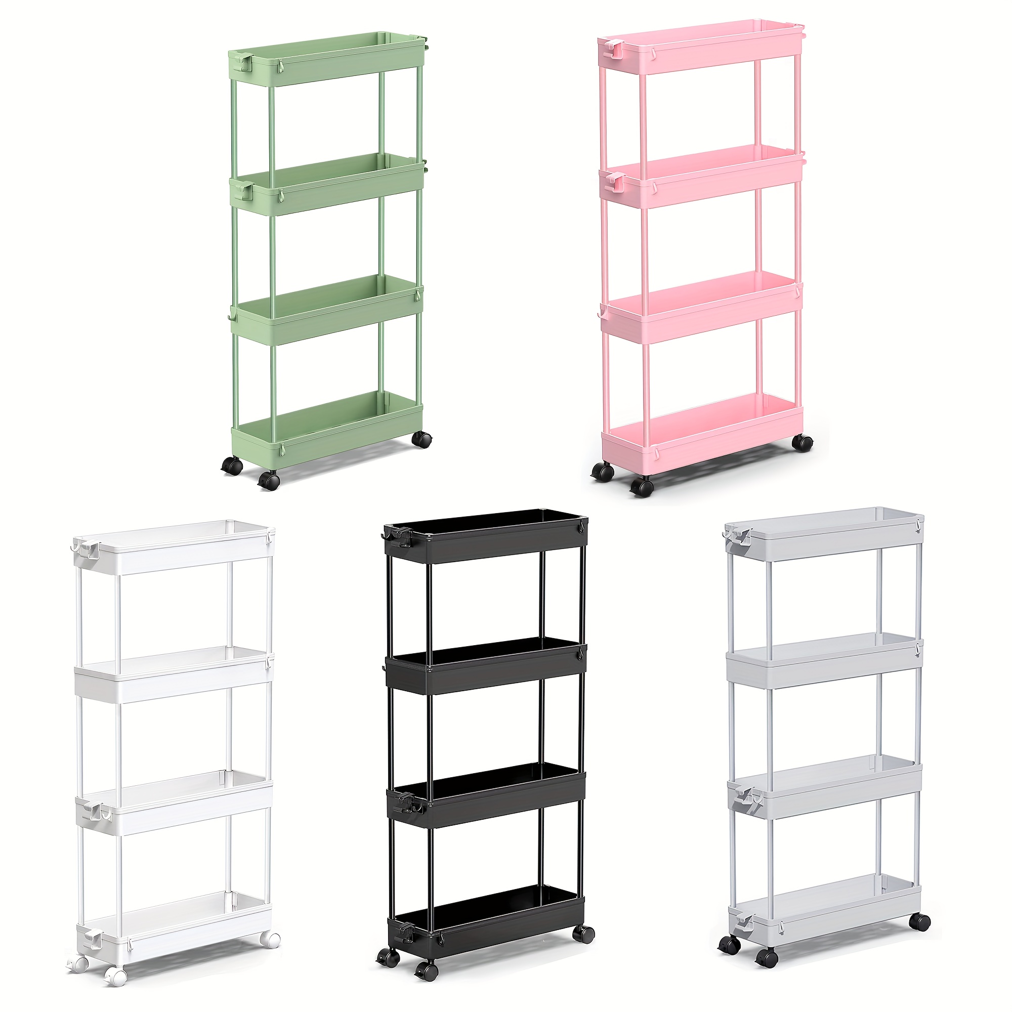 

Slim Rolling Storage Cart 4 Tier Organizer Mobile Shelving Utility Cart For Kitchen Bathroom Laundry Narrow Places