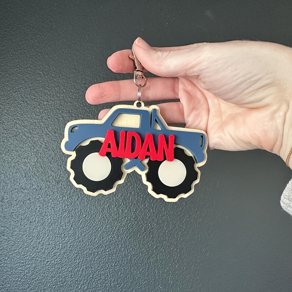 TEMU 2d Flat, Personalized Name Truck-shaped Keychain, Custom Name Men's Truck Keychain, Men's Keychain Gift, Custom Father's Day Holiday Keychain