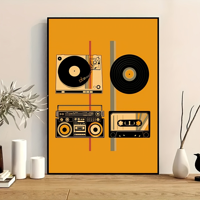 TEMU 1pc, Frameless, Adds A Vintage Atmosphere To Your Wall Decor With This Cool Metal Poster Featuring A Vintage Record Player Design. Printed On