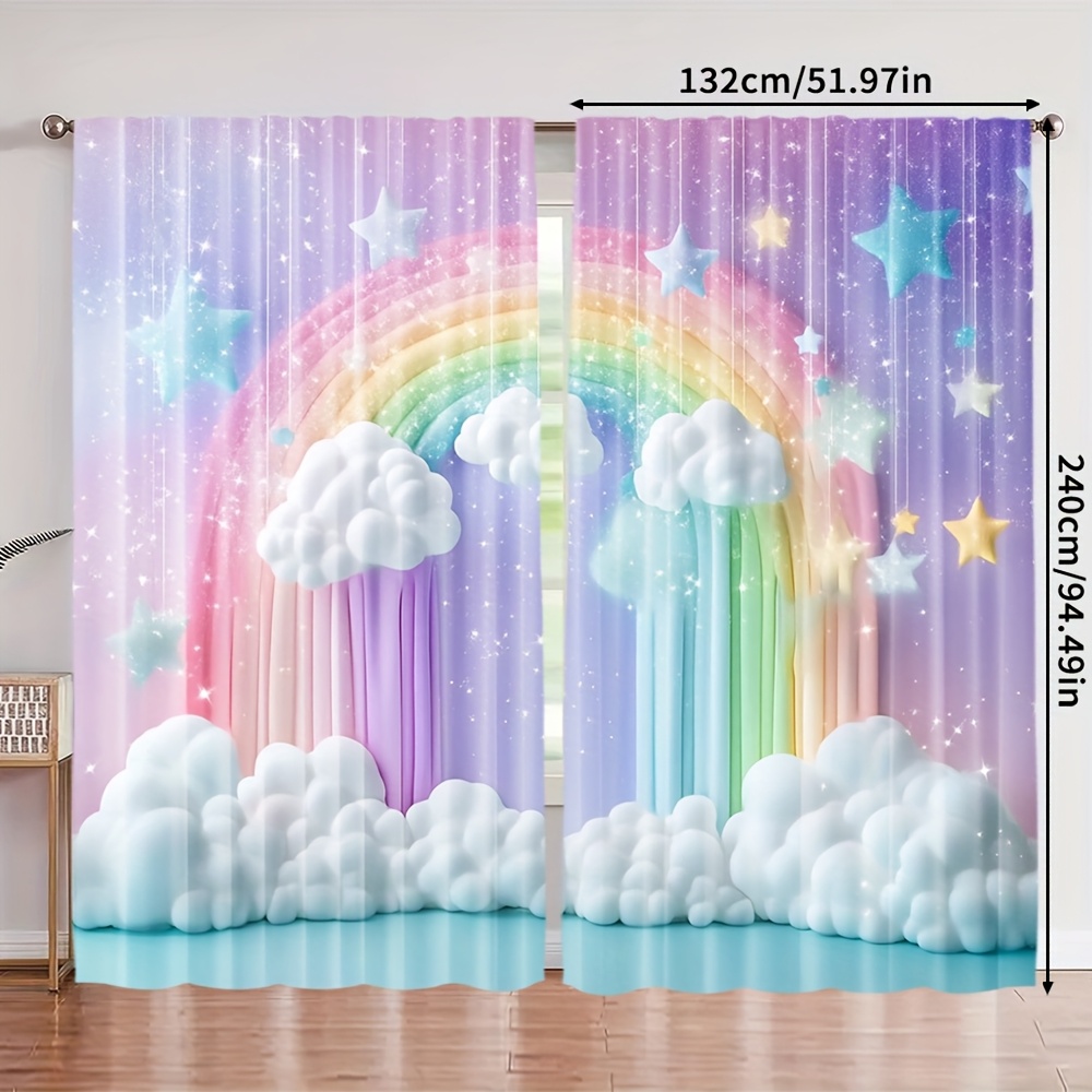 TEMU 2pcs, Contemporary Animal-themed Curtains, Colorful Cartoon Star, Machine Washable Fabric, For Holiday Decorations In Bedrooms, Living Rooms,