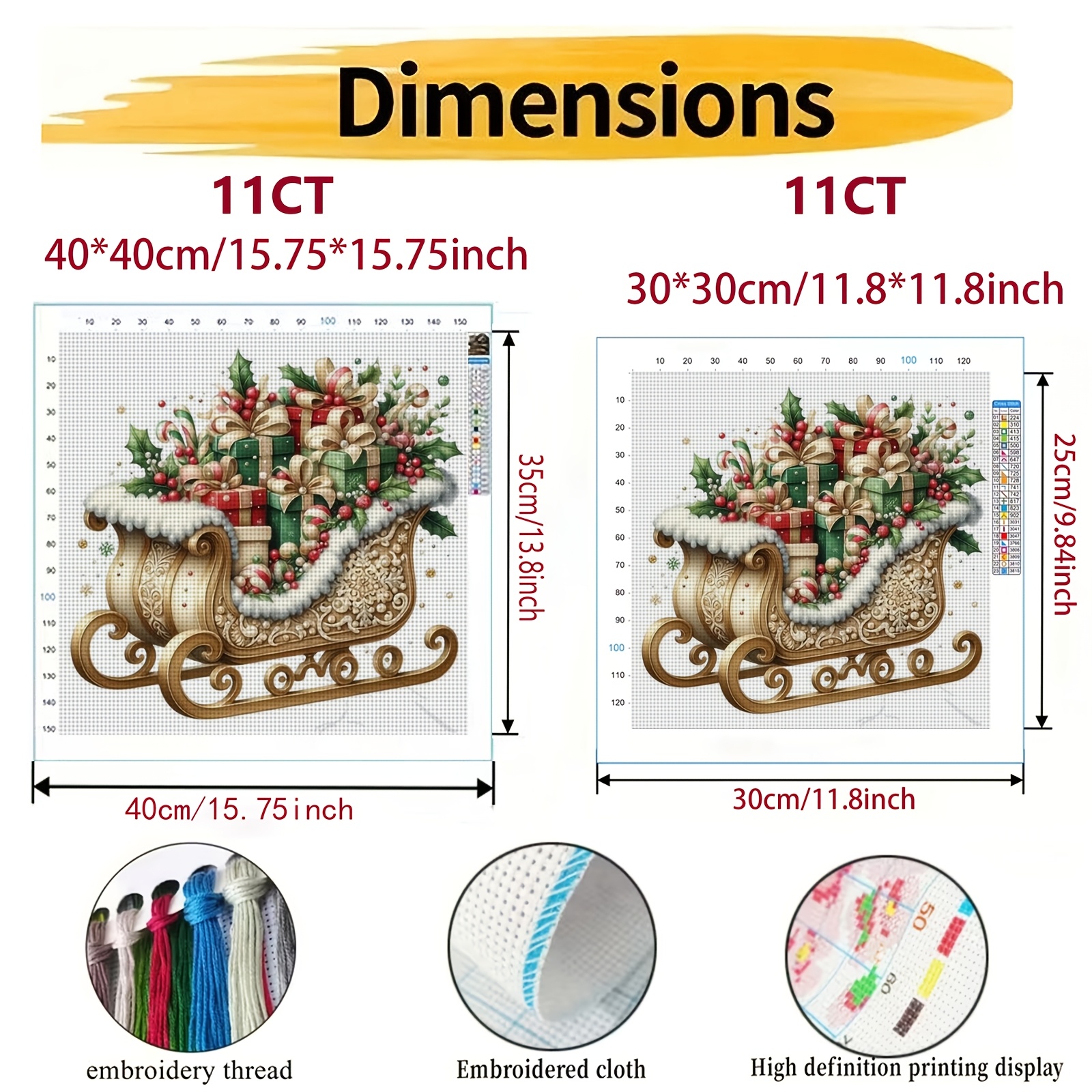 Cross Stitch Print Kit, Christmas Sleigh with Gifts Pattern