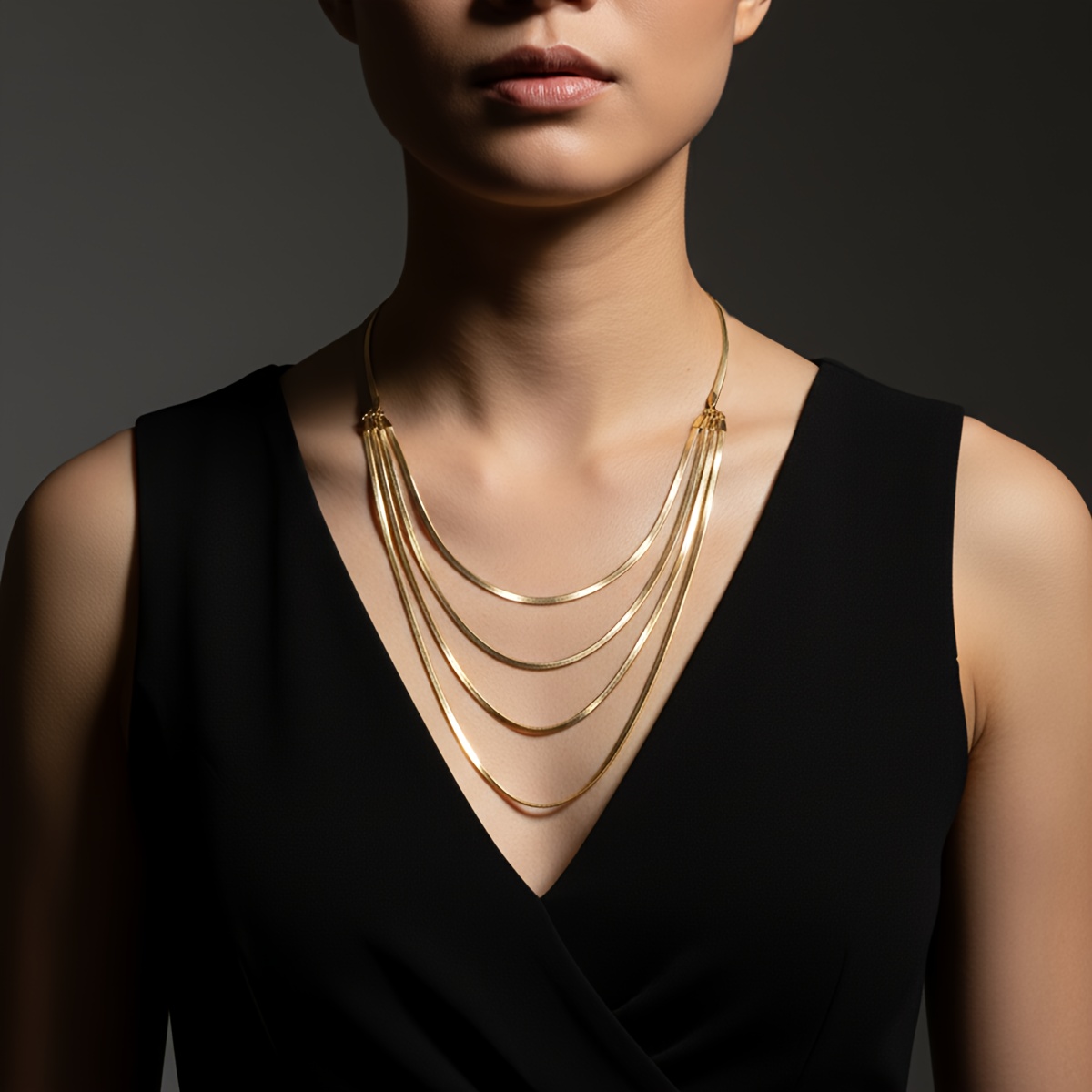 E-shop Eine mehrschichtige, einzigartig gestaltete, elegante Kettenhalskette, ein modisches und trendiges klassisches minimalistisches Accessoire, für