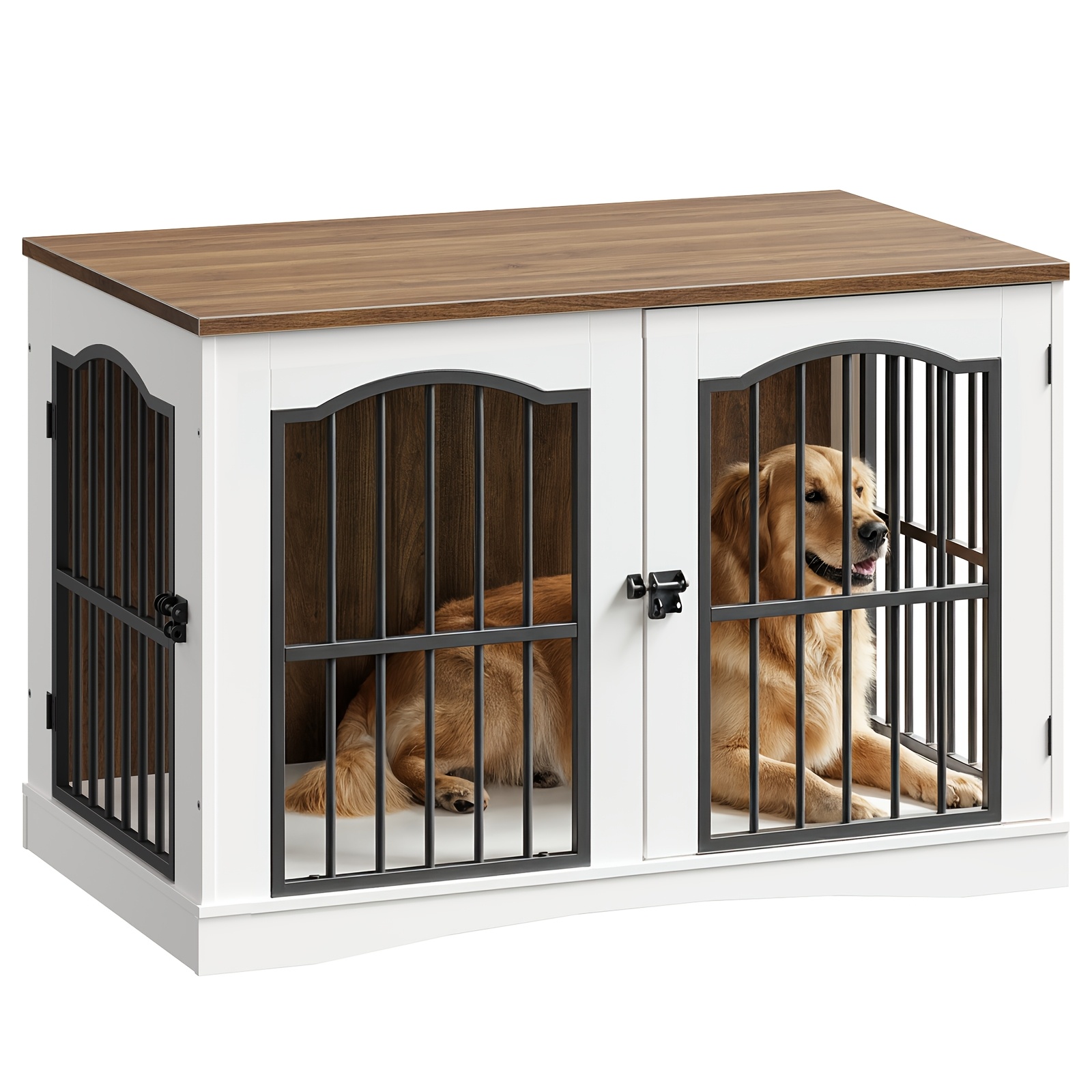 Image of Modern Heavy-duty Indoor Dog Cage Suitable For & Medium Dogs - Walnut- Three-door Kennel With -bearing Capacity, Space- For, Bedroom, Stairs - Modern Pet Enclosure For Furniture (for Breed)