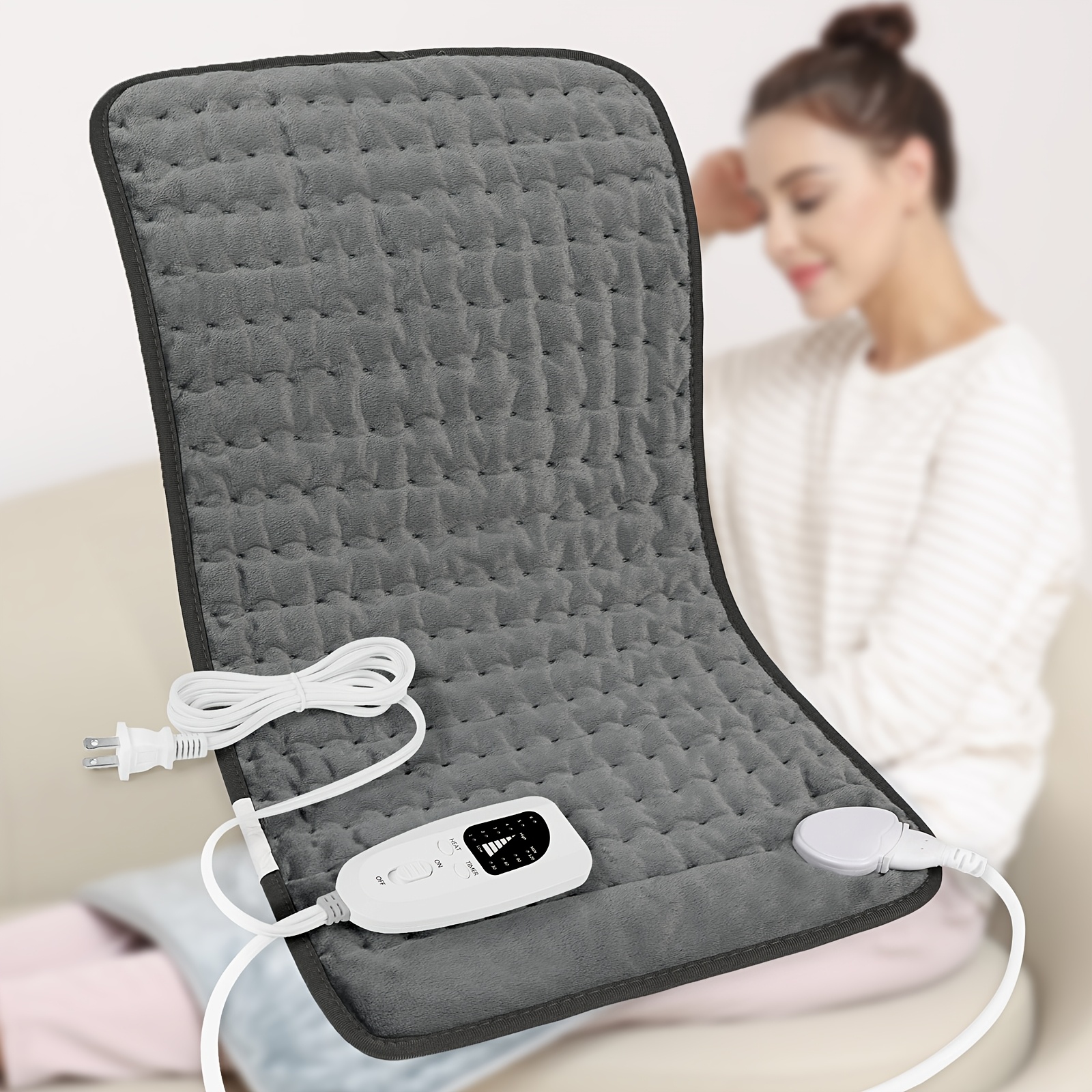 TEMU Coussin Chauffant XL, 24in X 12in, 6 Niveaux de Chaleur, Chauffe Rapidement Jusqu'à 140 ° F, Se Déconnecte Automatiquement en 2 Heures, Coussins