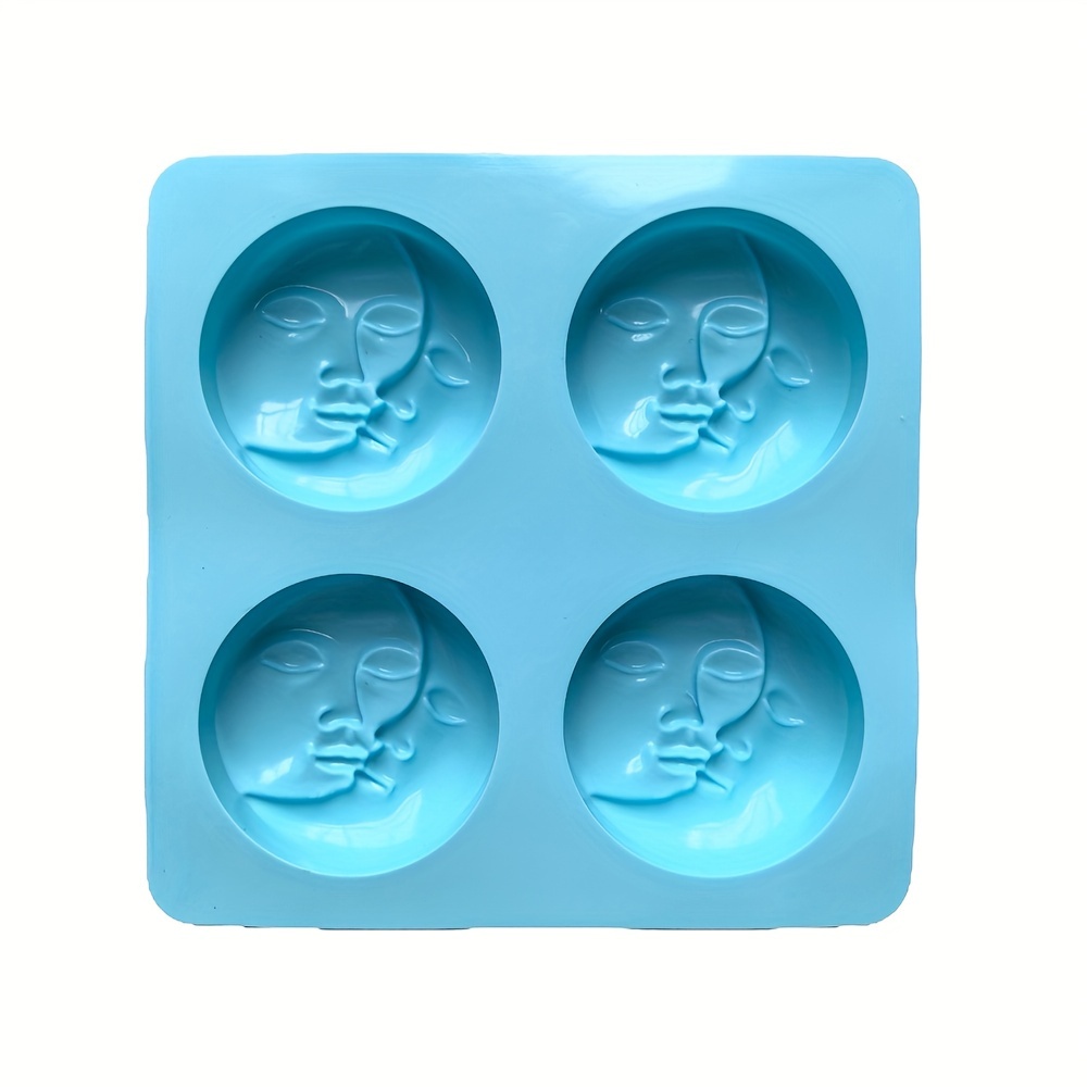 Image of 1pc Silicone Soap Mold With 4 Cavities, Round Moon And , 3d Face Shape Making Tool