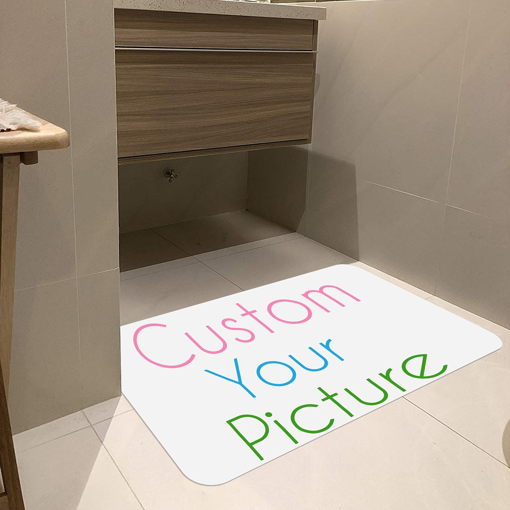 

Customizable Pu Leather Bath Mat - Quick-dry, Non-slip, Absorbent Rug For Bathroom & Entryway - Personalize With Your Photo