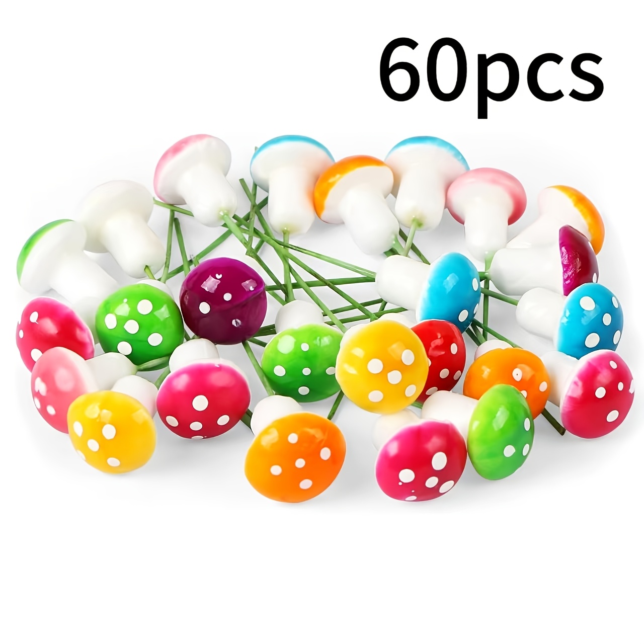 TEMU 40/60pcs Mini Colorful Artificial Foam Mushroom Picks, Handmade Ornaments For Christmas, Micro-landscape Decorations, Gifts For On New Year And