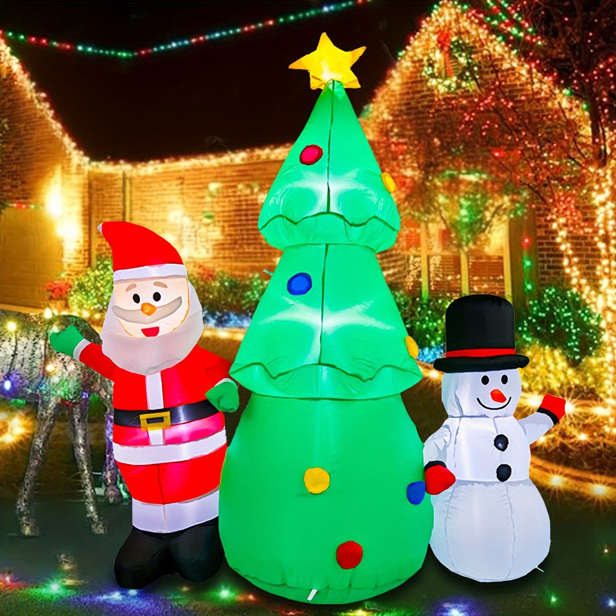 

5ft Inflatable Outdoor Decorations Of Snowman, And Christmas Tree