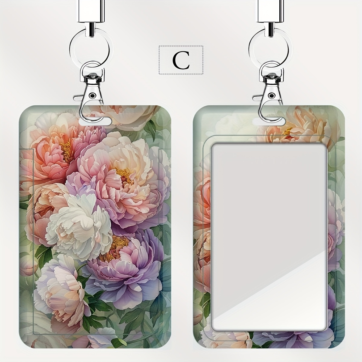 TEMU 2d Watercolor Rose Id Card Holder With Wrist Strap - Compatible For Student Badges, Hospital Staff, Bus & Ids - Card Case With Wristband For