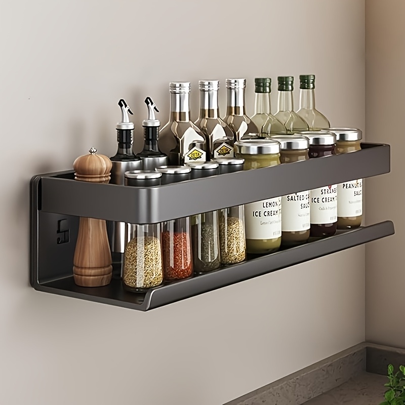 Wall-mounted Spice Rack In 40/60cm, Set Of 2 Hanging Spice Racks With Hooks, Space-, , Seasoning Storage Rack, Suitable For Kitchen, Bathroom (black, White, Grey)