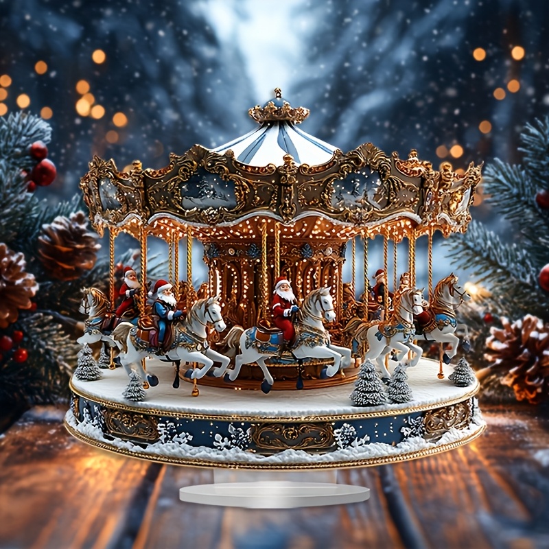 

2d Flat, Bohemian Santa Claus Acrylic Carousel Music Box - Perfect Christmas Gift For Decor, Desktop Display